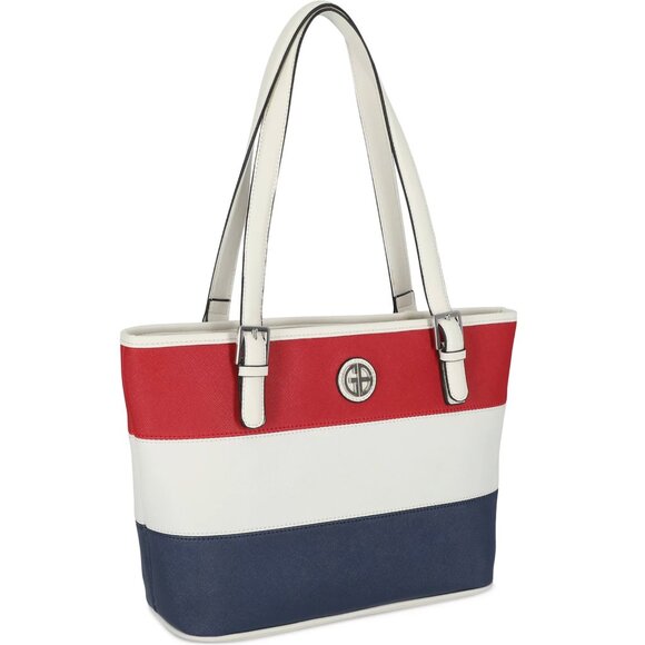 Giani Bernini Rugby Saffiano Red, White & Blue Medium Tote - Picture 2 of 8